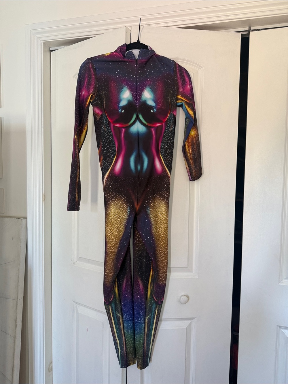 Metallic Galaxy Print Hooded Jumpsuit - Multicolor